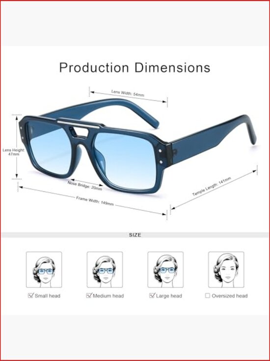 Retro Square Aviator Sunglasses UV400 Protection Lightweight Composite